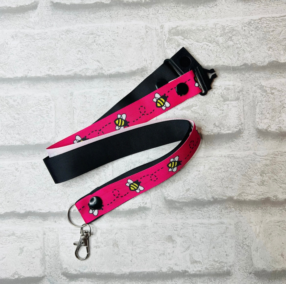 Pink Bee Print Personalised Lanyard