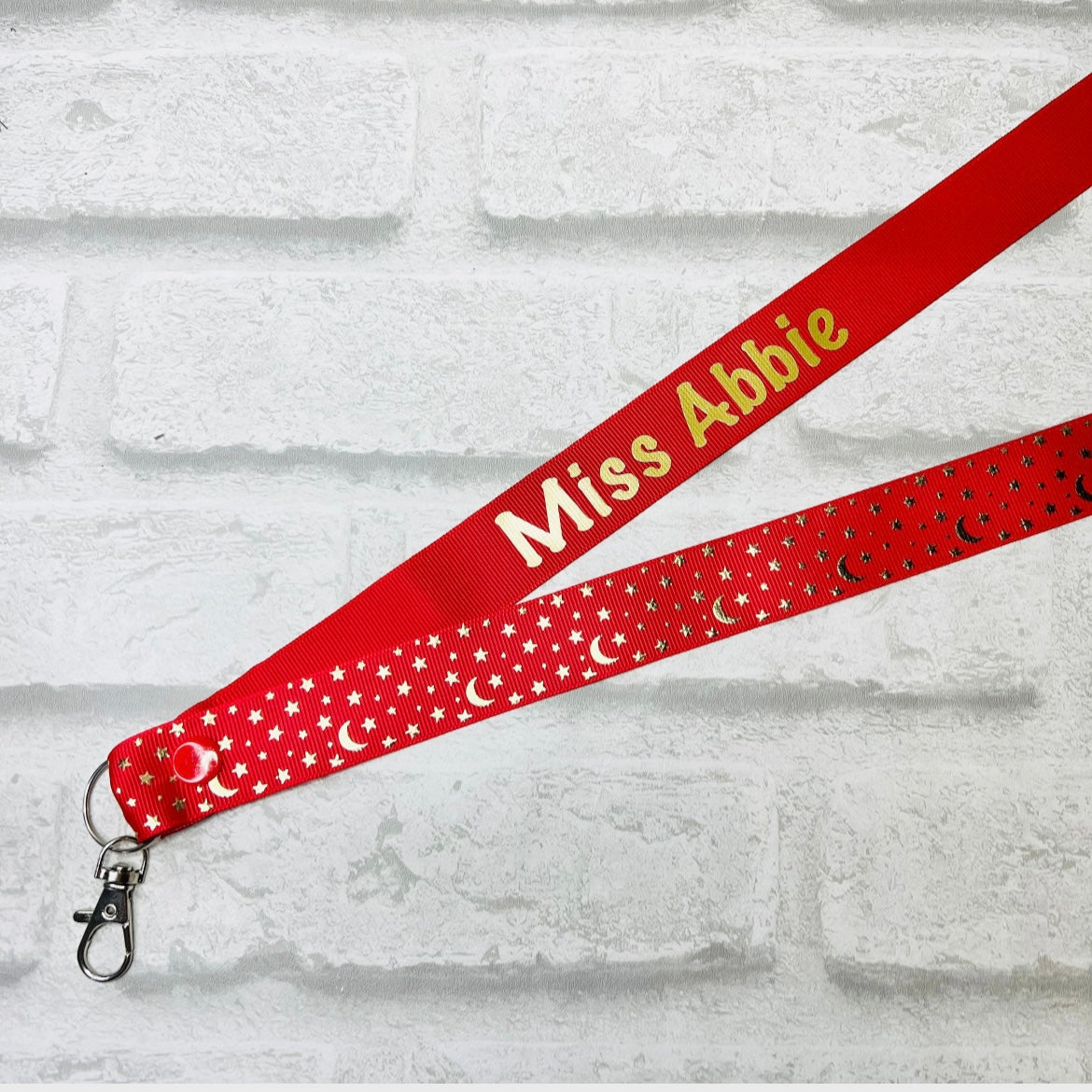 Red Moon & Star Print Personalised Lanyard