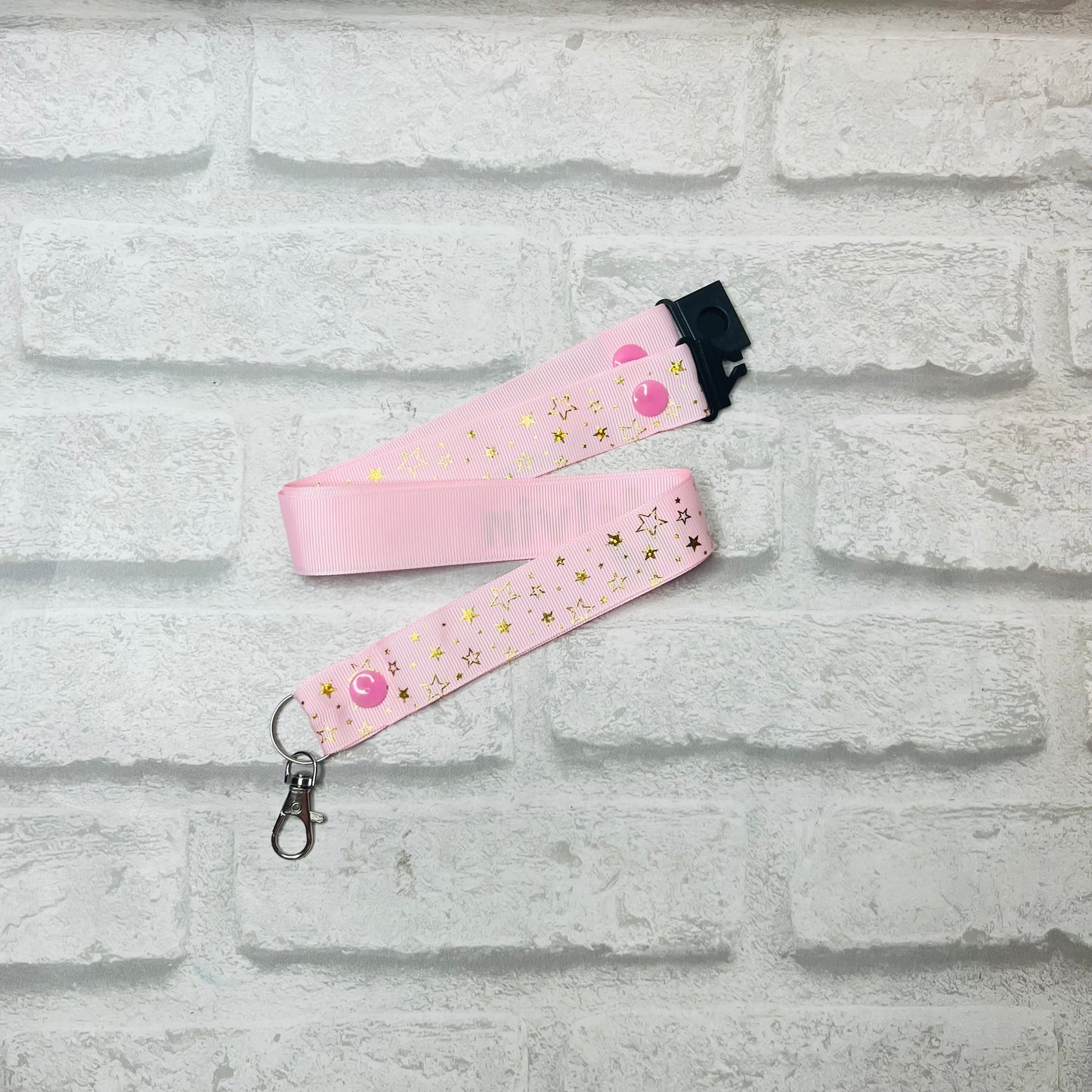 Pale Pink Gold Star Print Personalised Lanyard