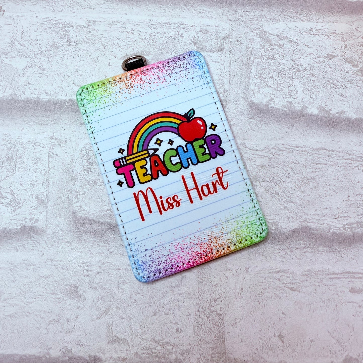 Teacher Rainbow Notebook ID Card Holder Personalised