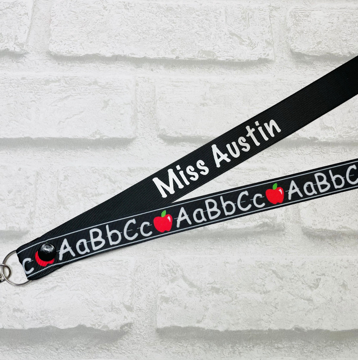 Black ABC Print Personalised Lanyard