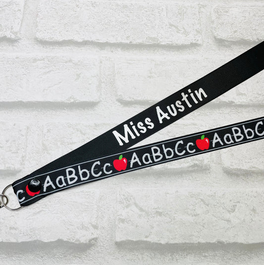 Black ABC Print Personalised Lanyard
