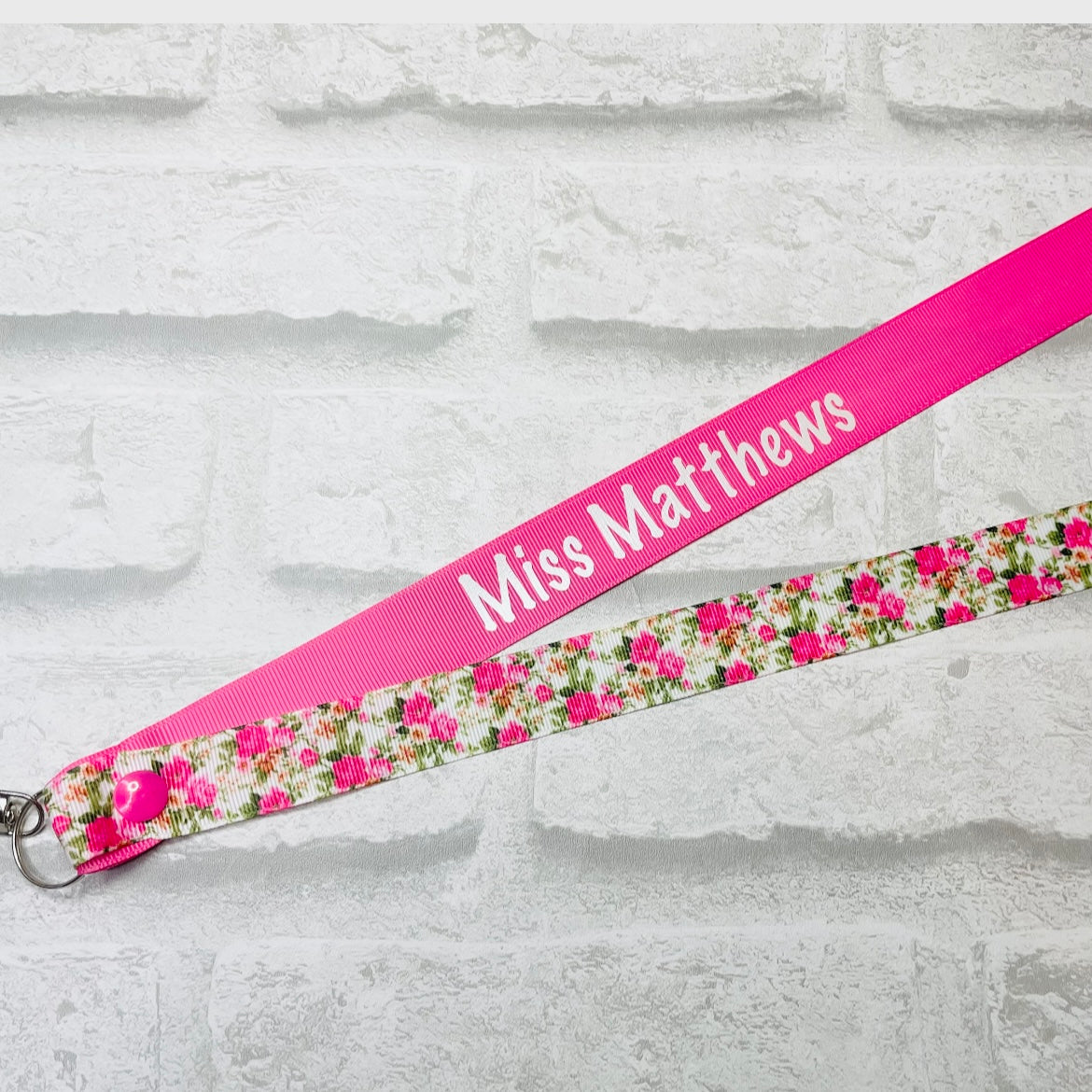 Pink Floral Print Personalised Lanyard