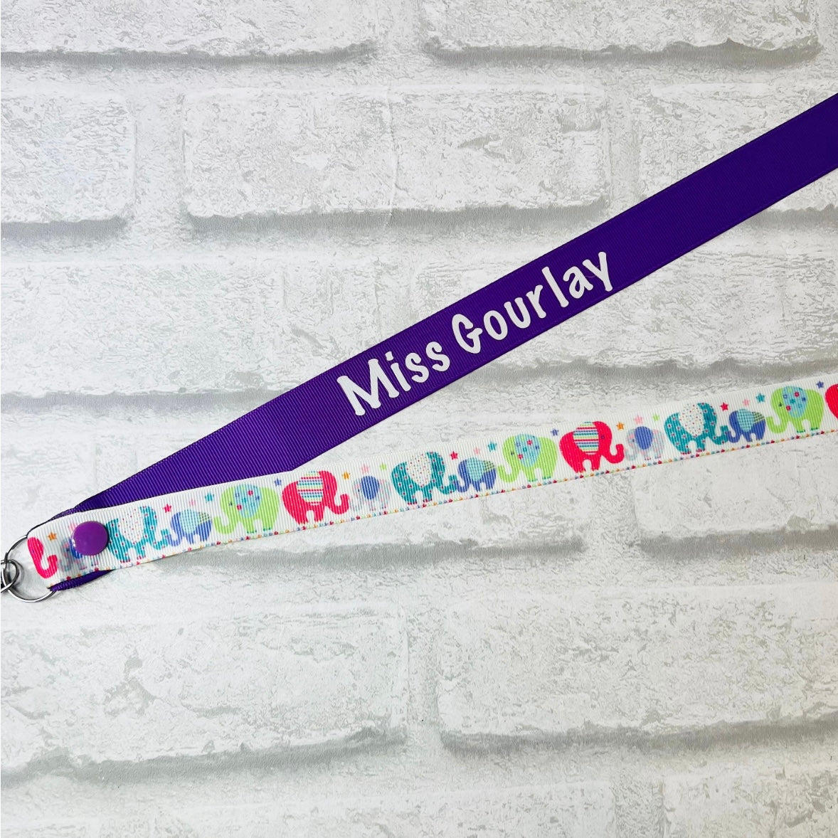 Elephant Rainbow Print Personalised Lanyard