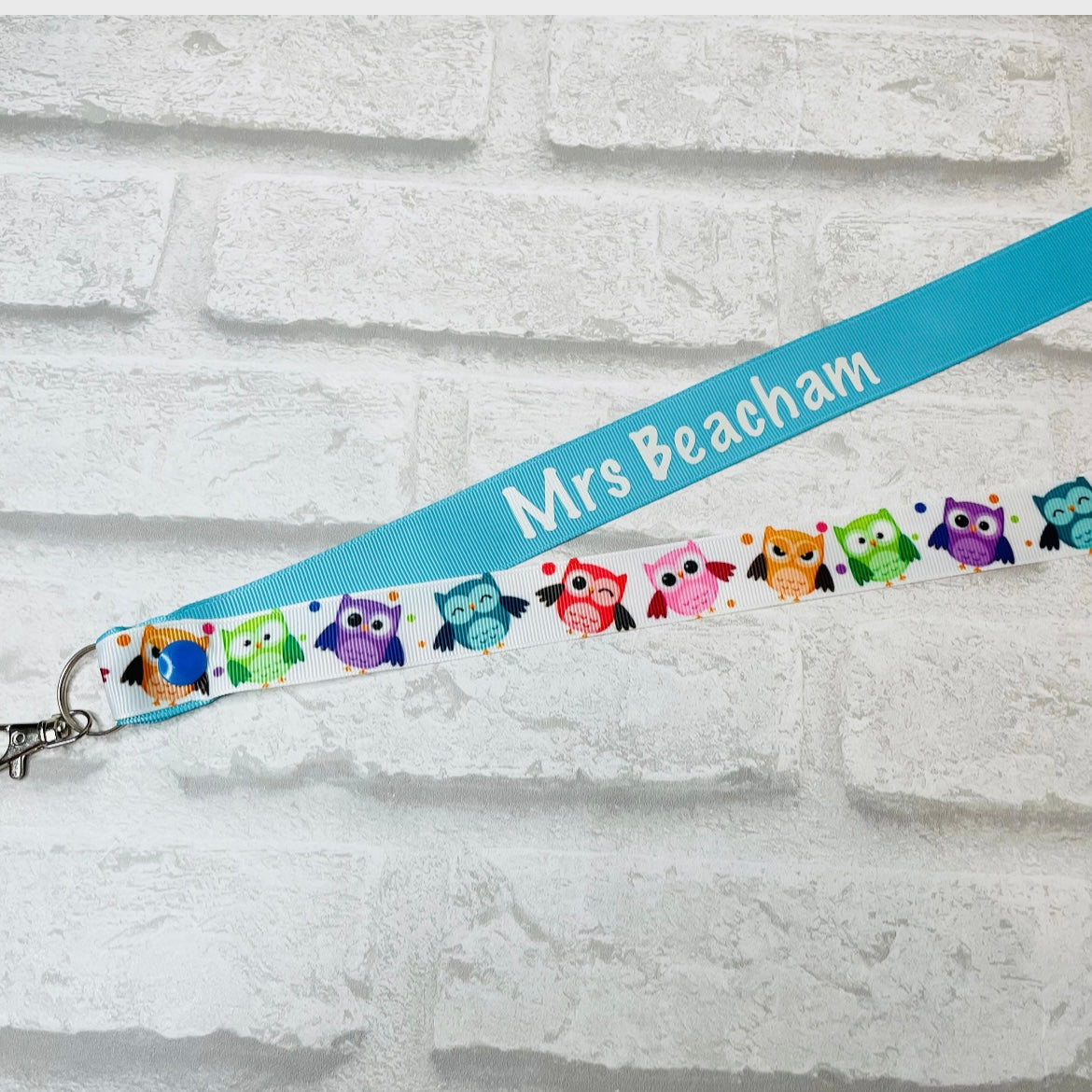 Rainbow Owls Print Personalised Lanyard