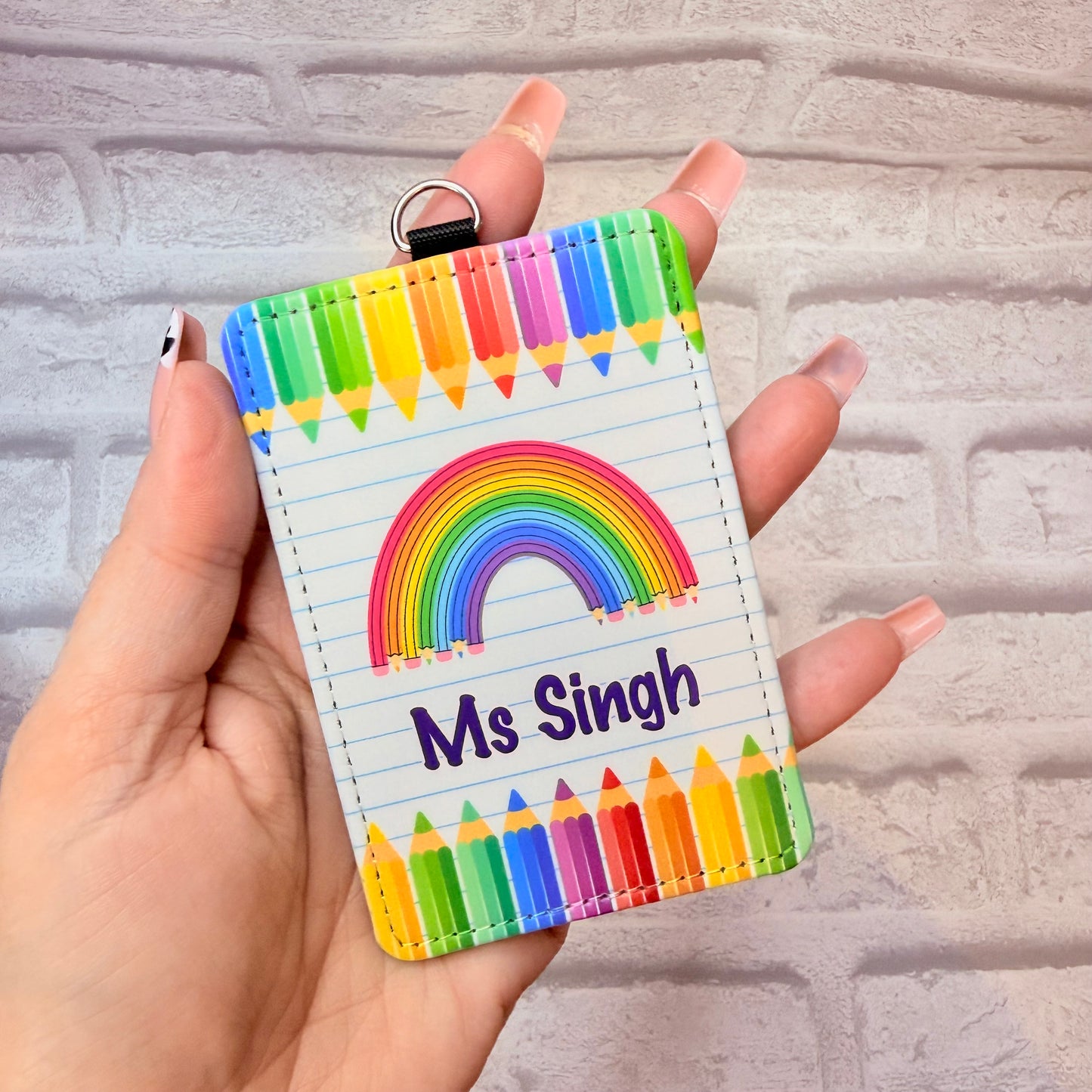 Squiggle Pencil Print Personalised Lanyard & ID Card Holder Duo