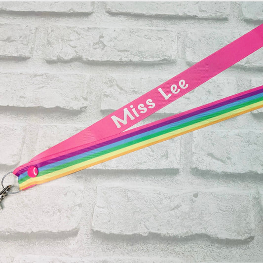Pastel Stripe Rainbow Print Personalised Lanyard