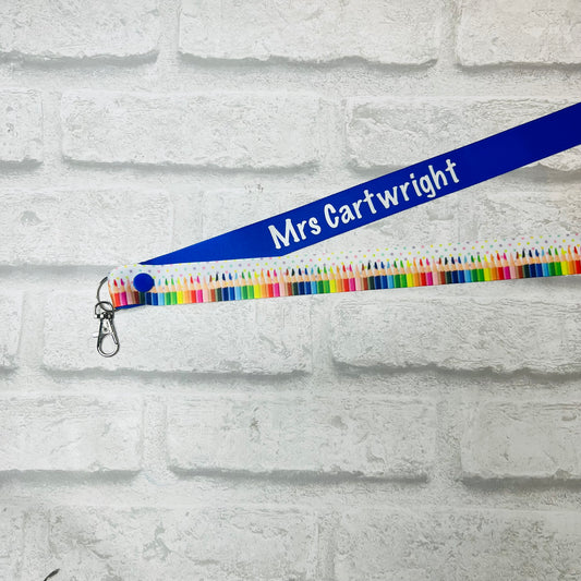 Spotty Pencil Print Personalised Lanyard