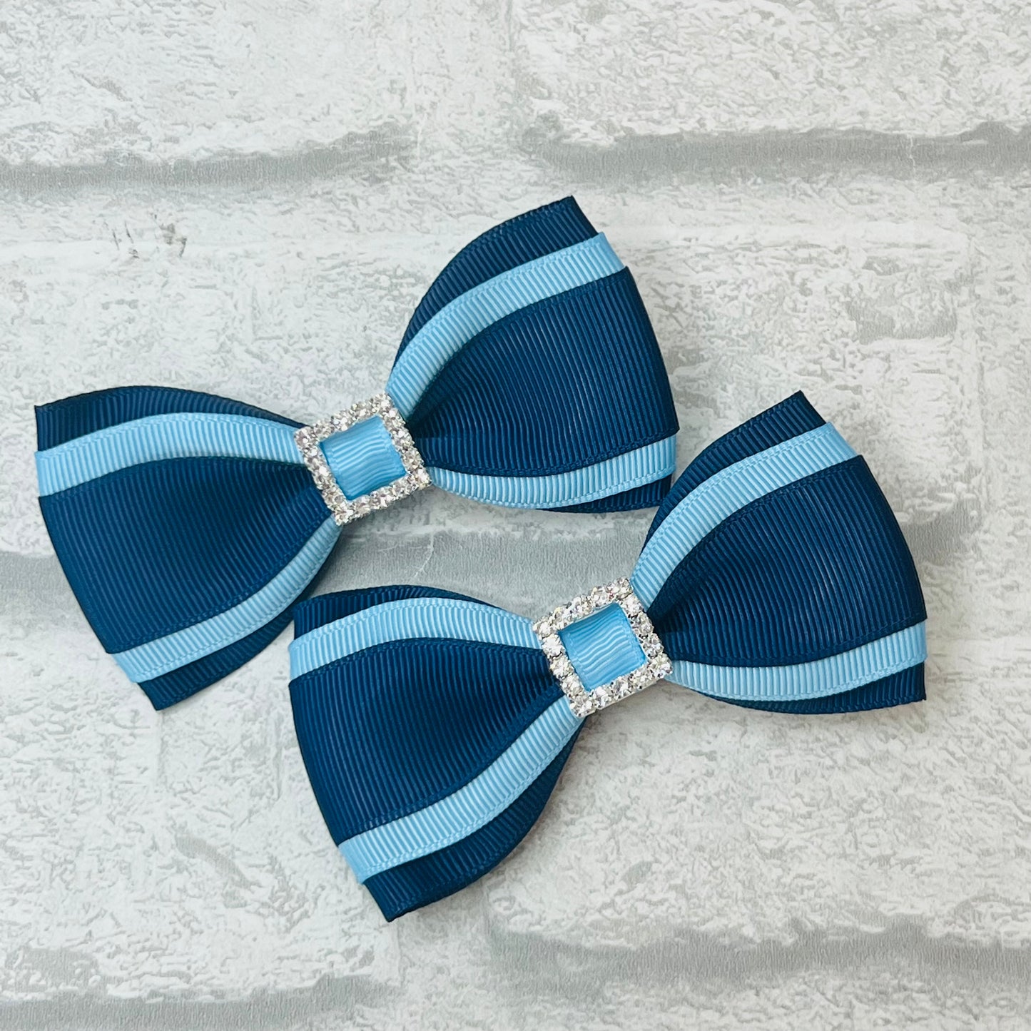 Handmade Pair Stripe Tux School Bows