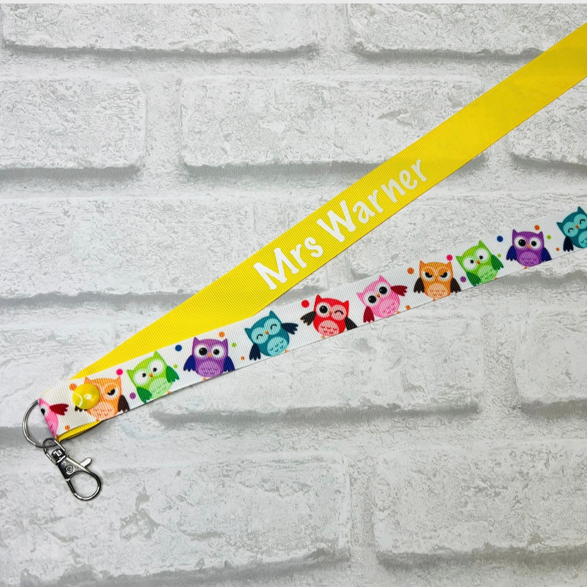 Rainbow Owls Print Personalised Lanyard