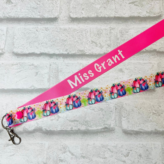 Pink Pumpkins Halloween Print Personalised Lanyard