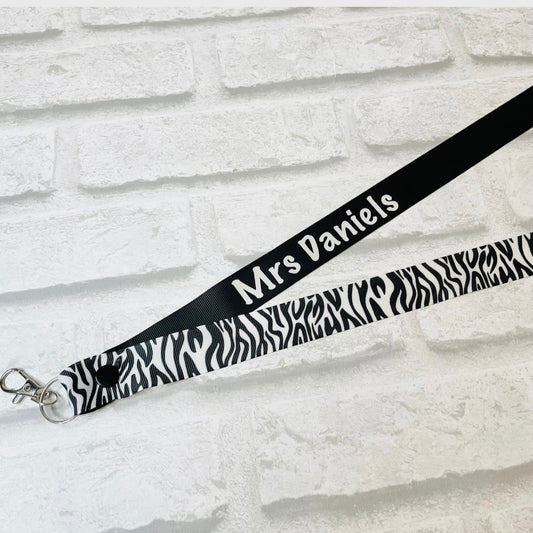 Zebra Print Personalised Lanyard