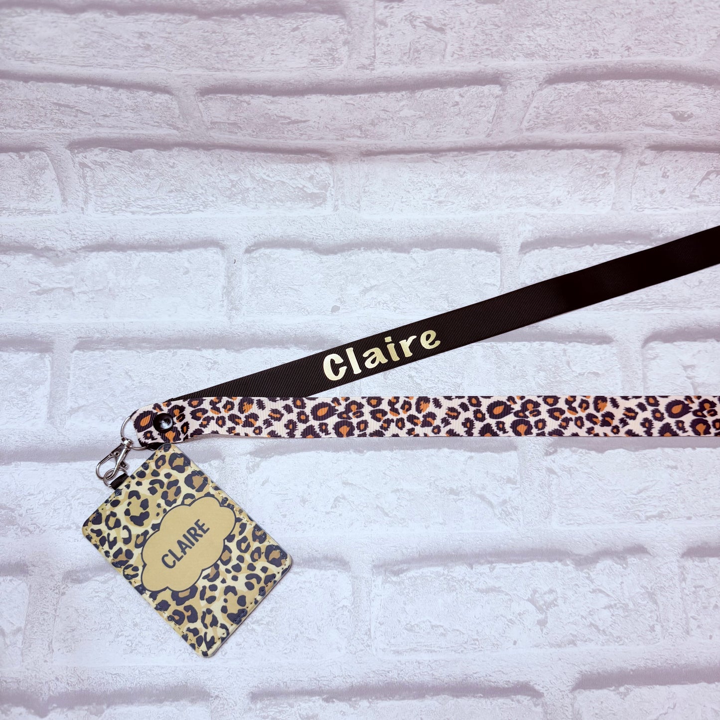 Leopard Print Personalised Lanyard & ID Card Holder Duo
