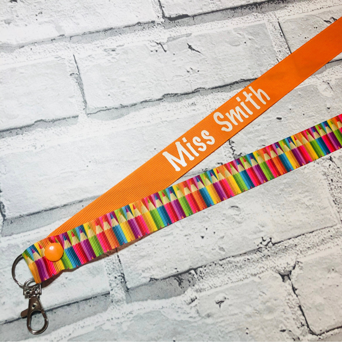 Rainbow Pencil Print  Personalised Lanyard