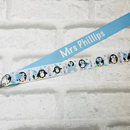 Christmas Penguins Print Personalised Lanyard