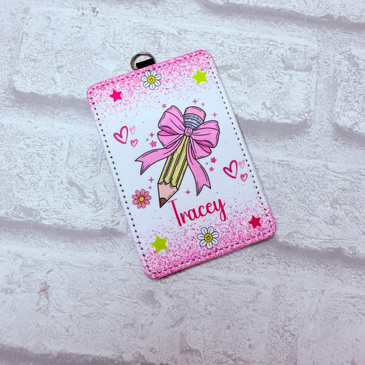 Pink Bow Pencil ID Card Holder Personalised