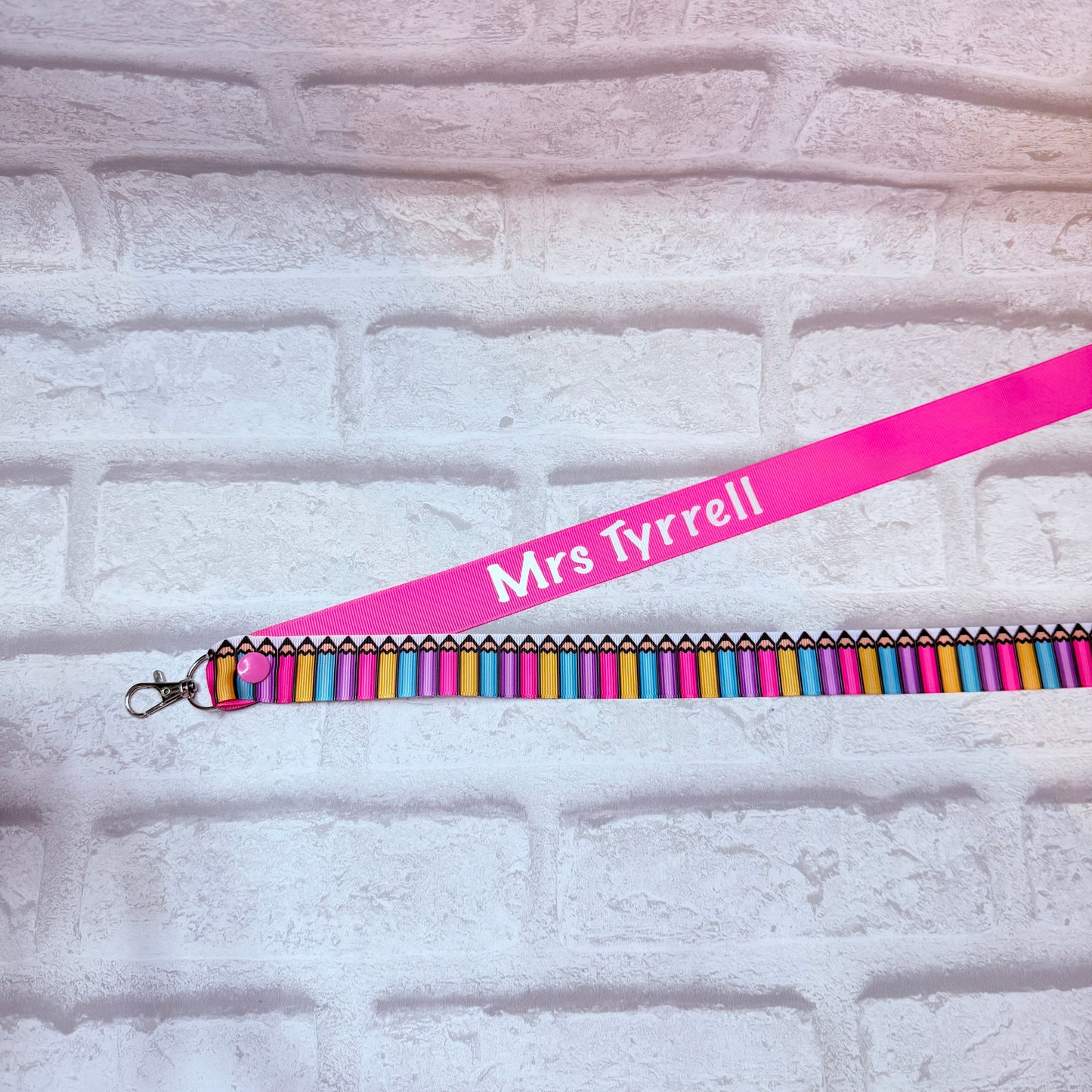 New Rainbow Pencils Print Personalised Lanyard & ID Card Holder Duo