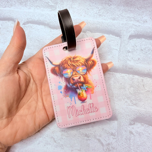 Luggage Tag - Holiday Highland Cow Personalised