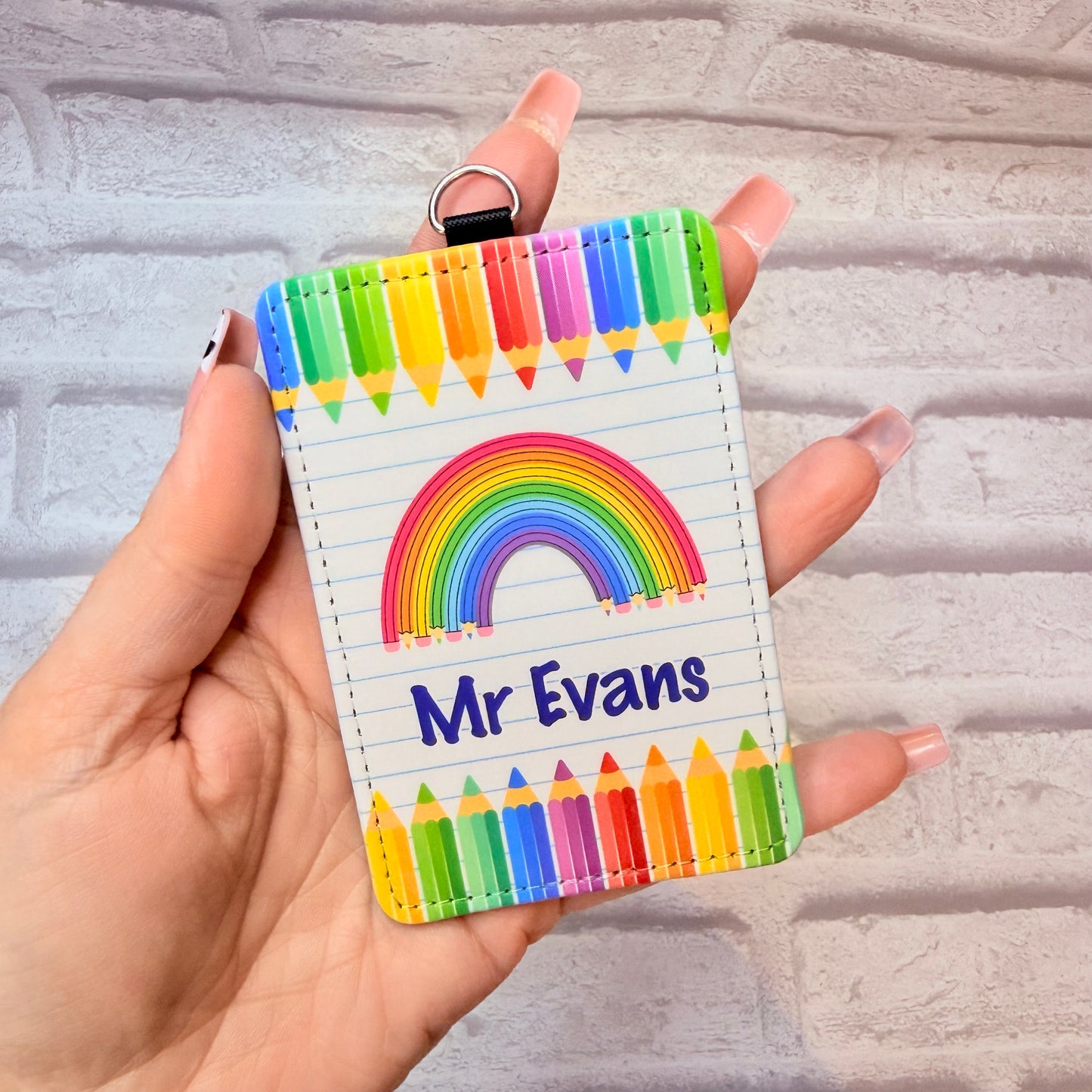 Squiggle Pencil Print Personalised Lanyard & ID Card Holder Duo