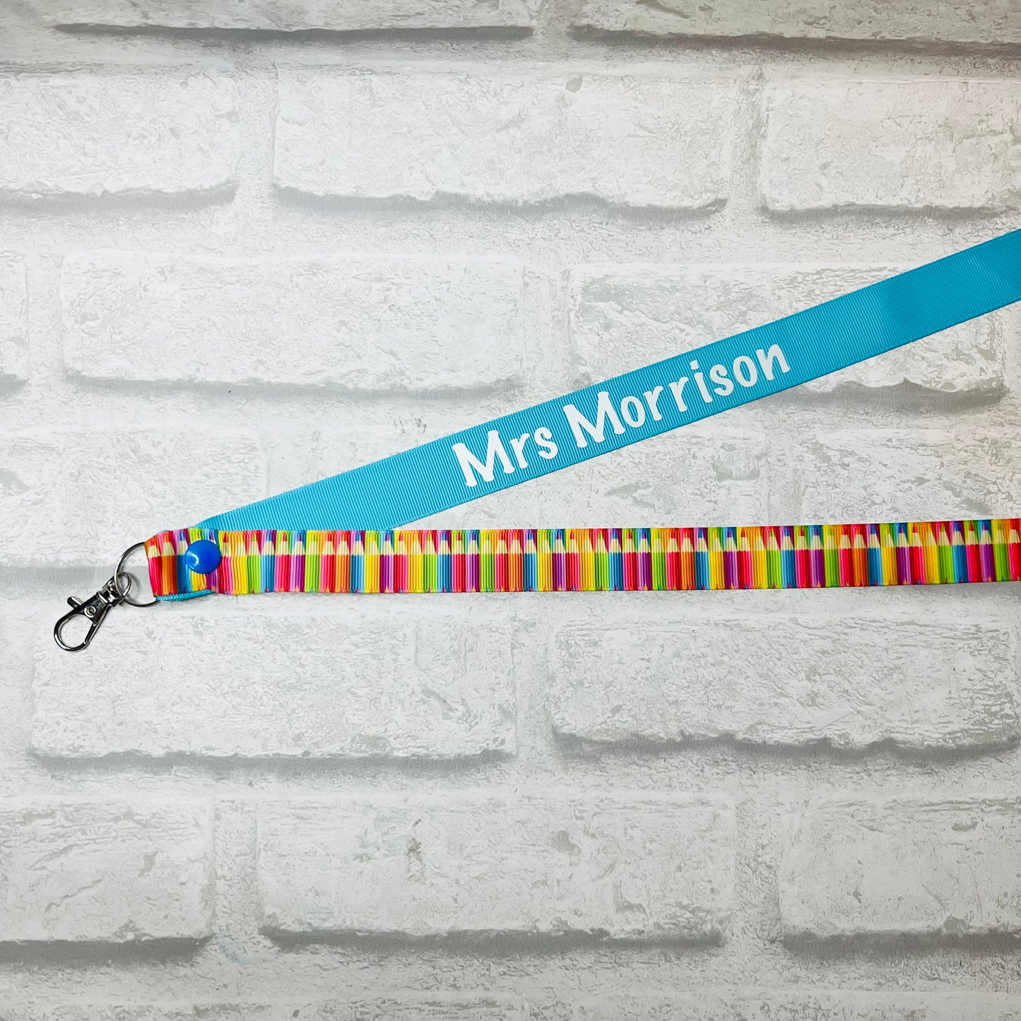 Rainbow Pencil Print  Personalised Lanyard