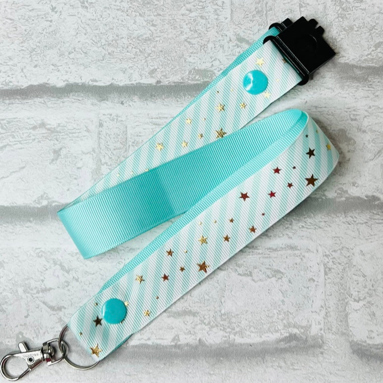 Aqua Stars & Stripe Print Personalised Lanyard