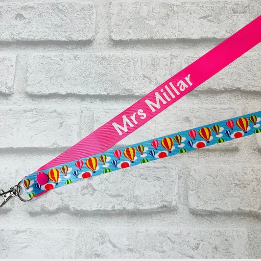 Blue Hot Air Balloon Print Personalised Lanyard