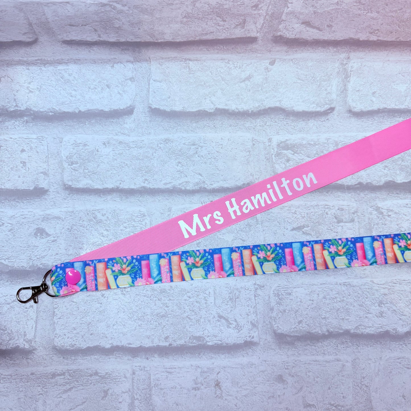 Pastel Floral Book Print Personalised Lanyard