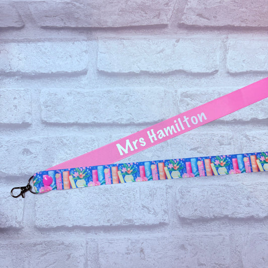 Pastel Floral Book Print Personalised Lanyard