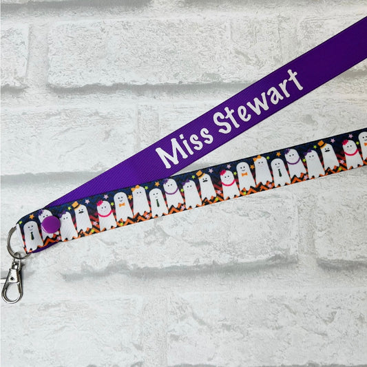 Halloween Ghost Print Personalised Lanyard