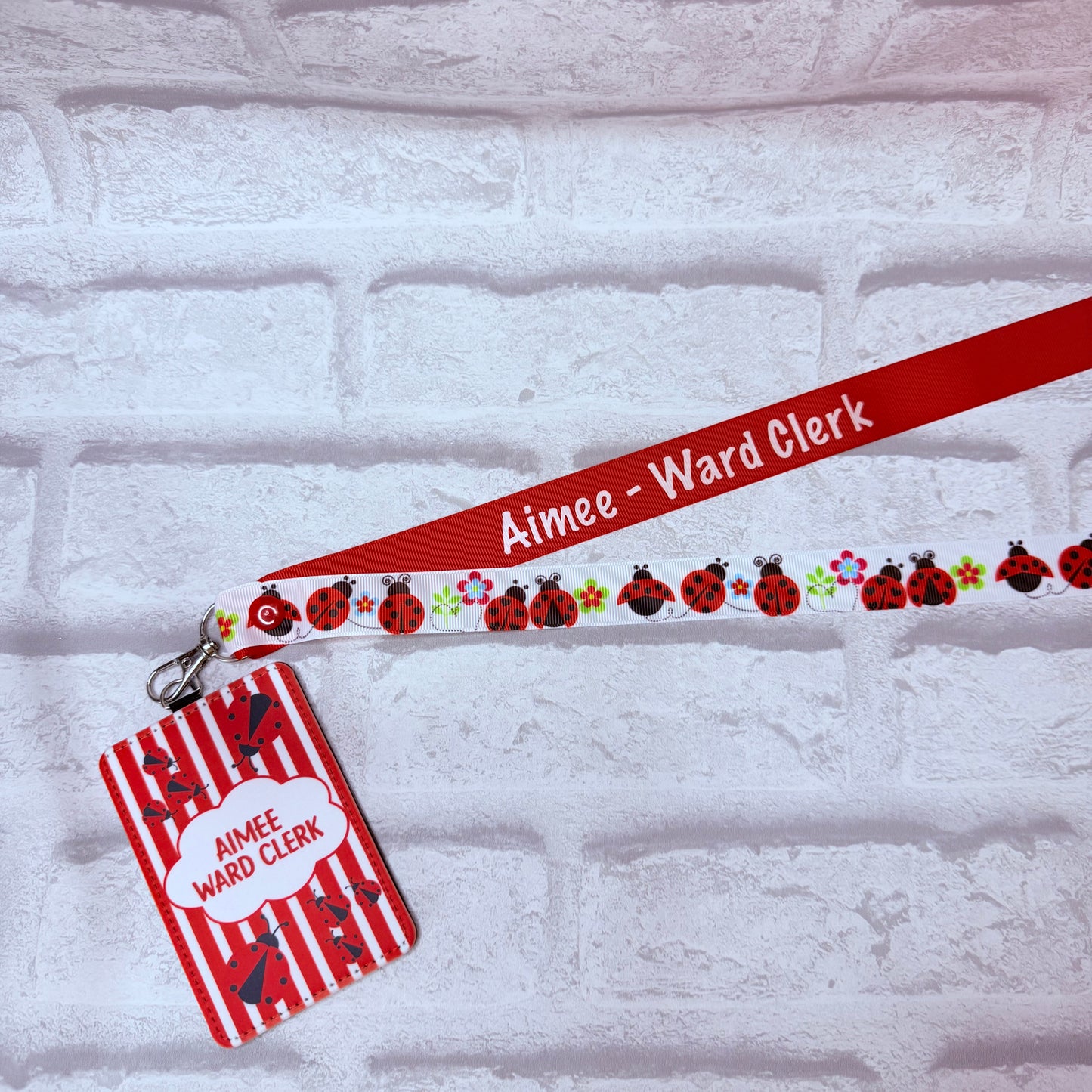 Ladybird Print Personalised Lanyard & ID Card Holder Duo