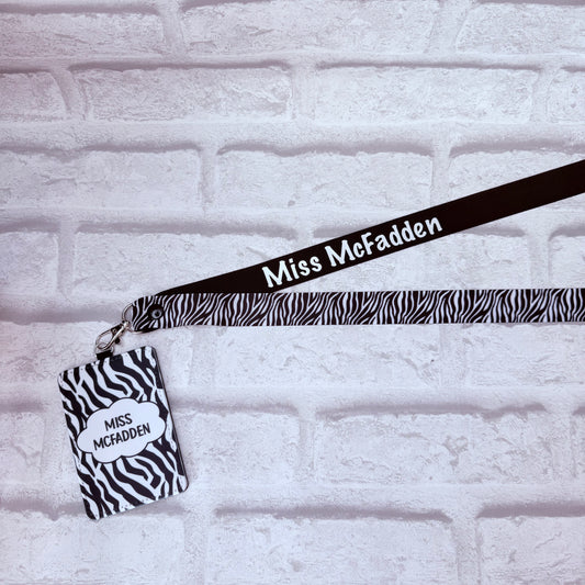 Zebra Print Personalised Lanyard & ID Card Holder Duo