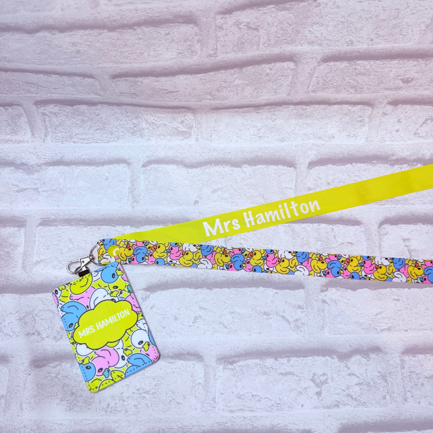 Rainbow Ducks Print Personalised Lanyard & ID Card Holder Duo