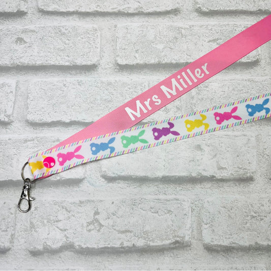 Pastel Easter Bunny Print Personalised Lanyard