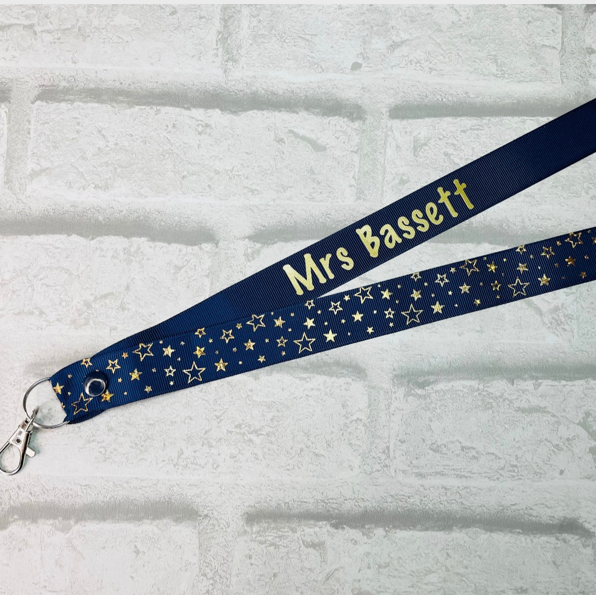 Navy Gold Star Print Personalised Lanyard