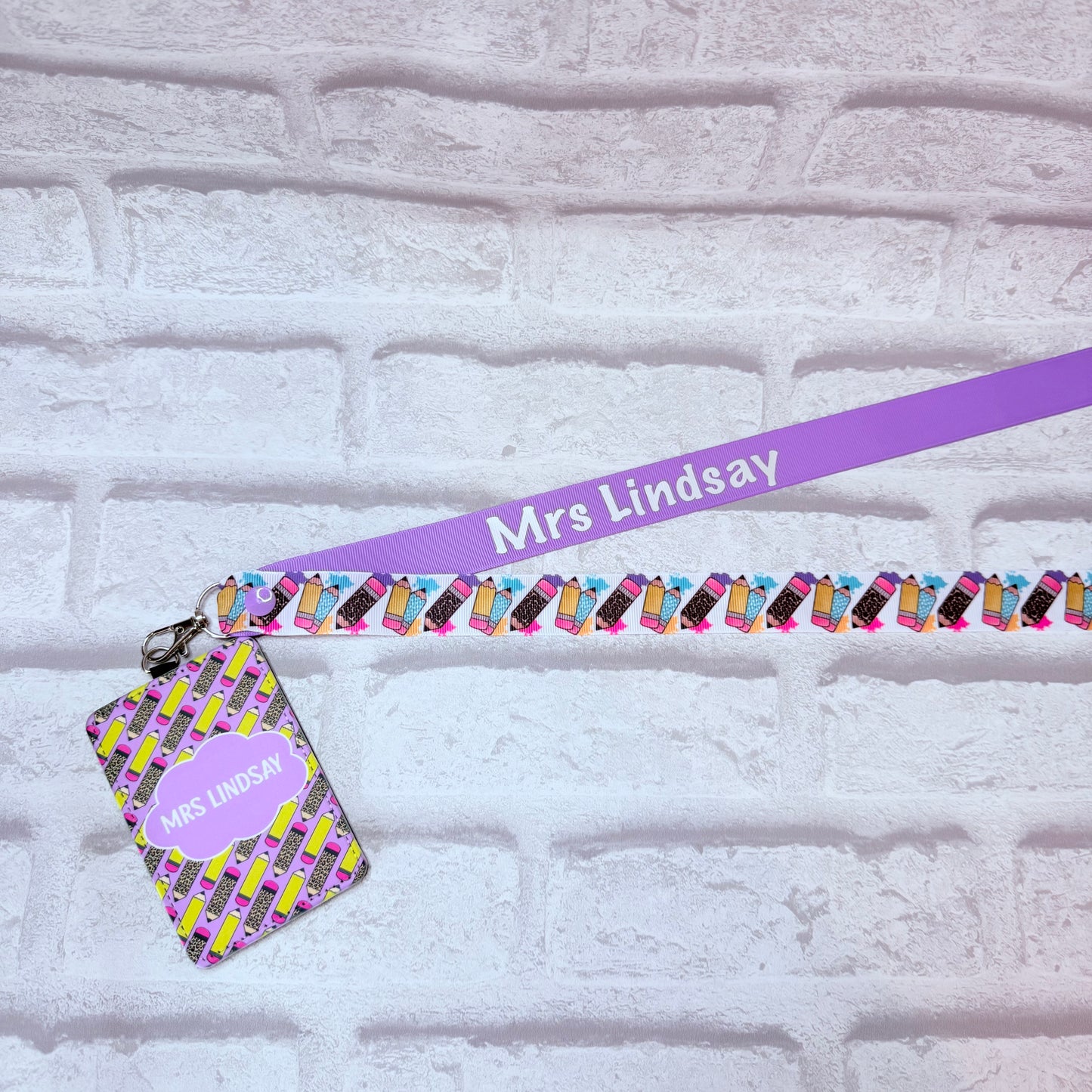 Funky Pencils Print Personalised Lanyard & ID Card Holder Duo