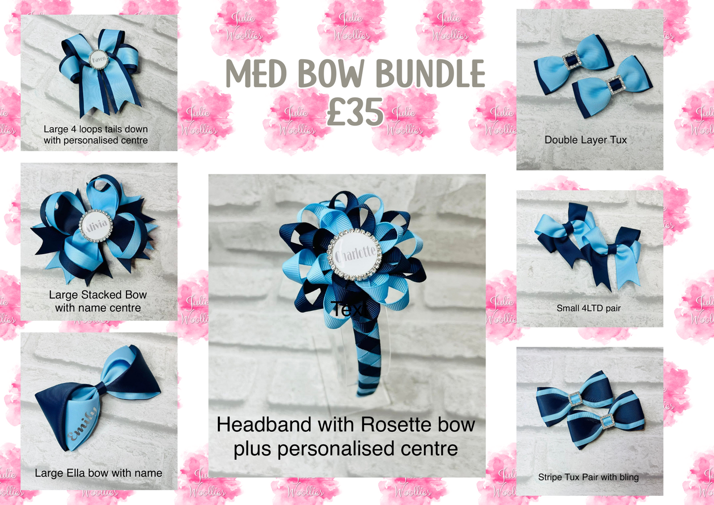Handmade Med Bow Bundle  School Bows - Personalised