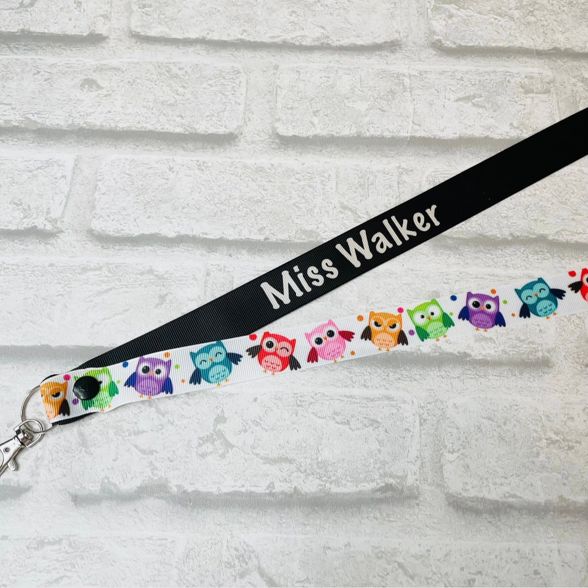 Rainbow Owls Print Personalised Lanyard