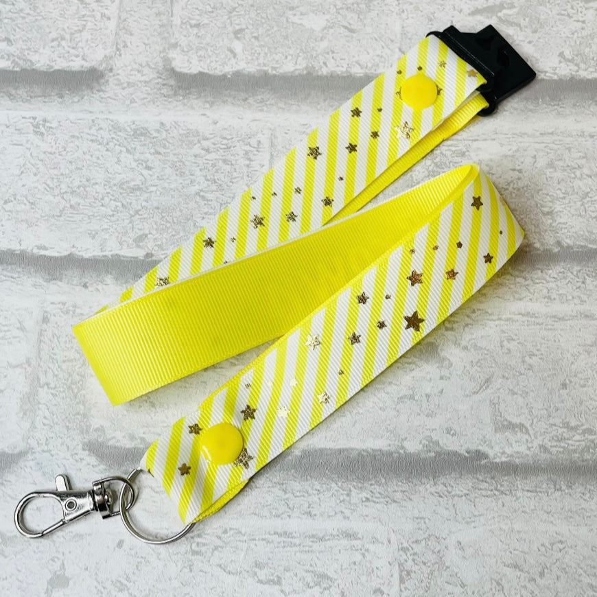 Lemon Stars & Stripe Print Personalised Lanyard