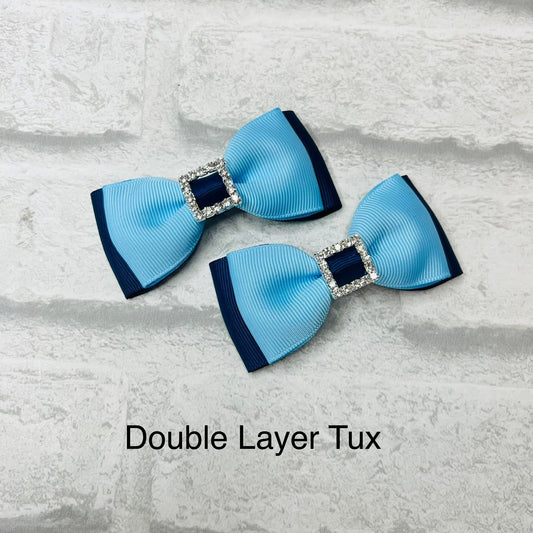 Handmade Pair Double Layer Tux School Bows