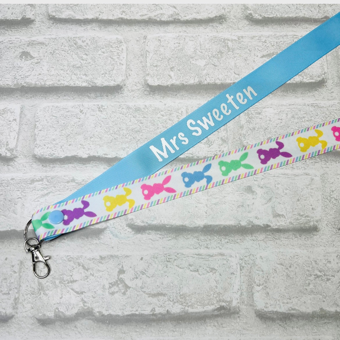 Pastel Easter Bunny Print Personalised Lanyard