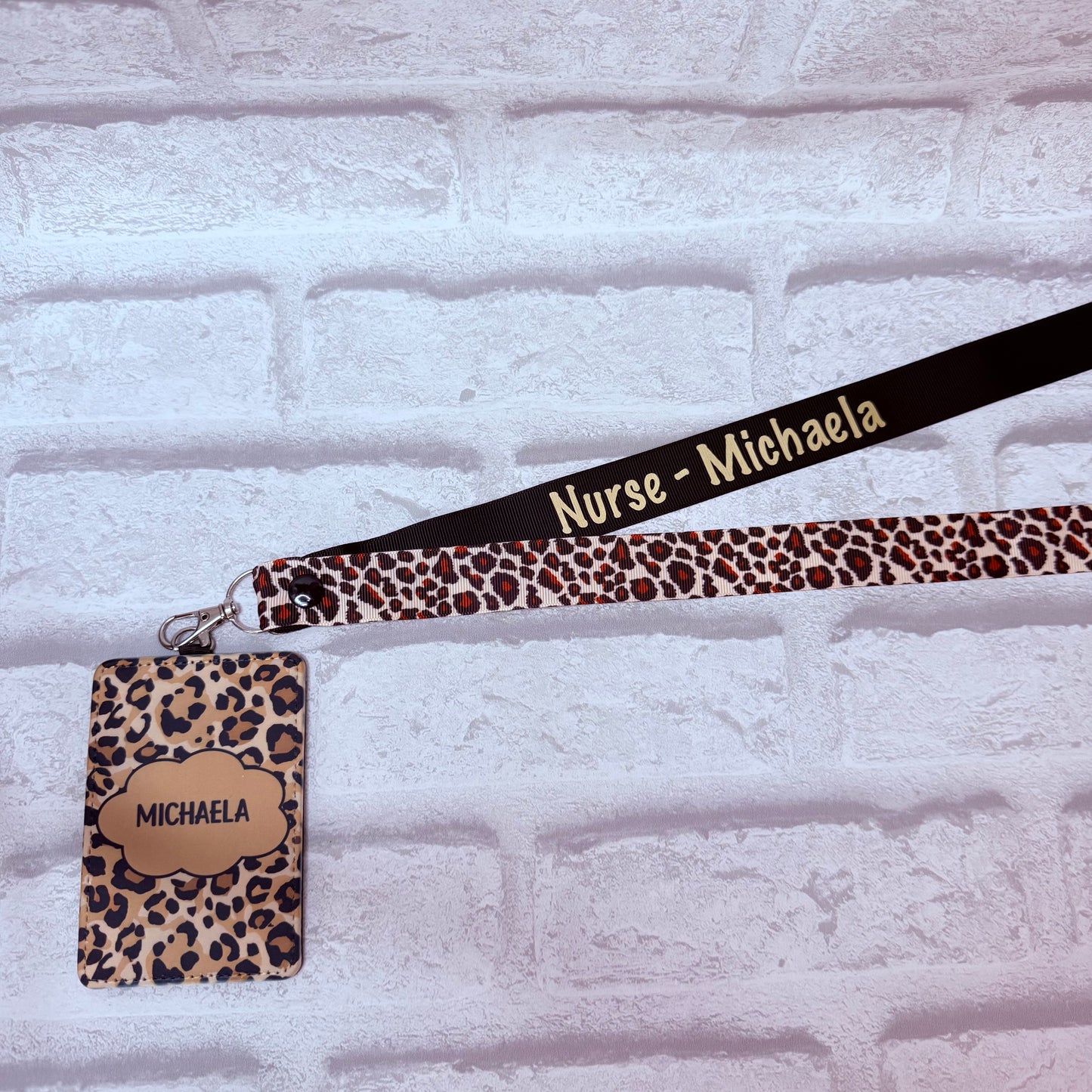 Leopard Print Personalised Lanyard & ID Card Holder Duo