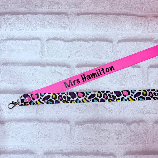 New Leopard Rainbow Large Print Personalised Lanyard