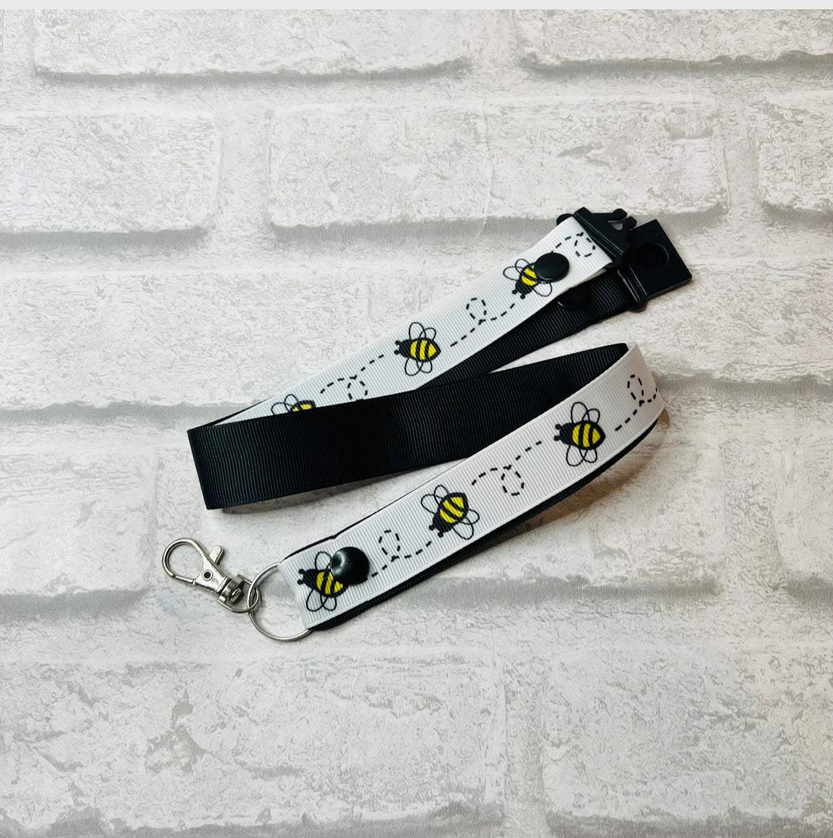 White Bee Print Personalised Lanyard