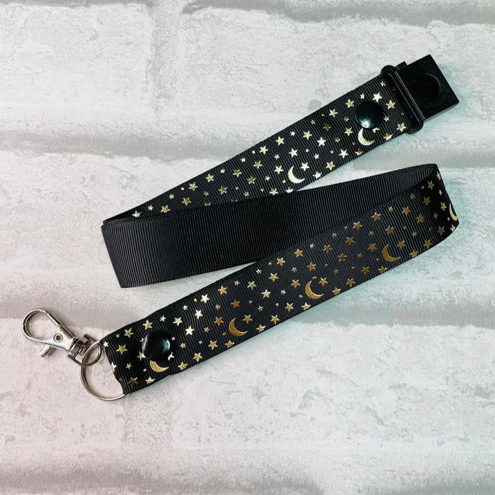 Black Moon & Star Print Personalised Lanyard