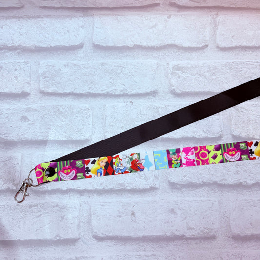 SALE Black Alice Print Personalised Lanyard