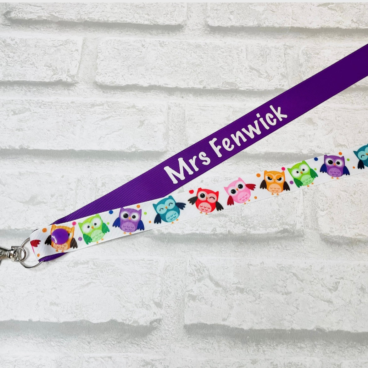 Rainbow Owls Print Personalised Lanyard