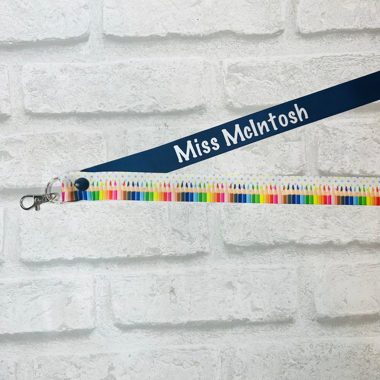 Spotty Pencil Print Personalised Lanyard