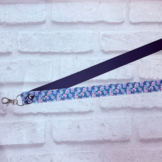 SALE Navy Floral Print Personalised Lanyard