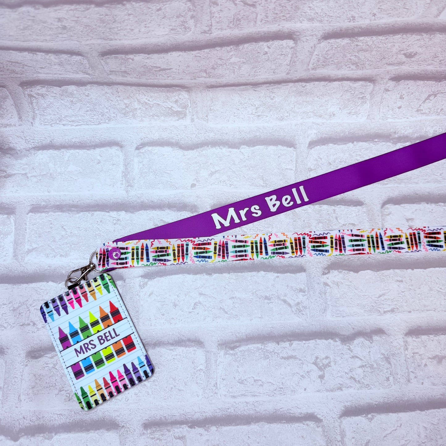 Multi Crayon Print Personalised Lanyard & ID Card Holder Duo