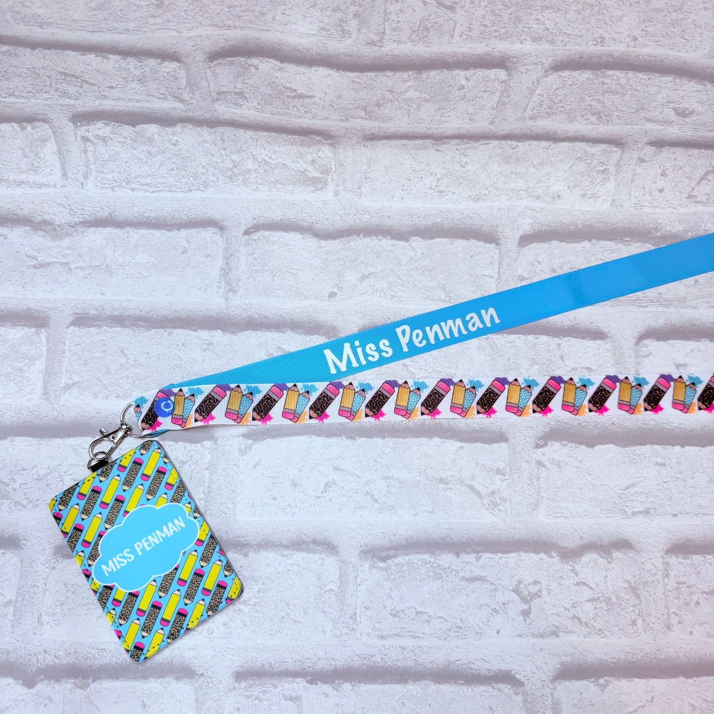 Funky Pencils Print Personalised Lanyard & ID Card Holder Duo